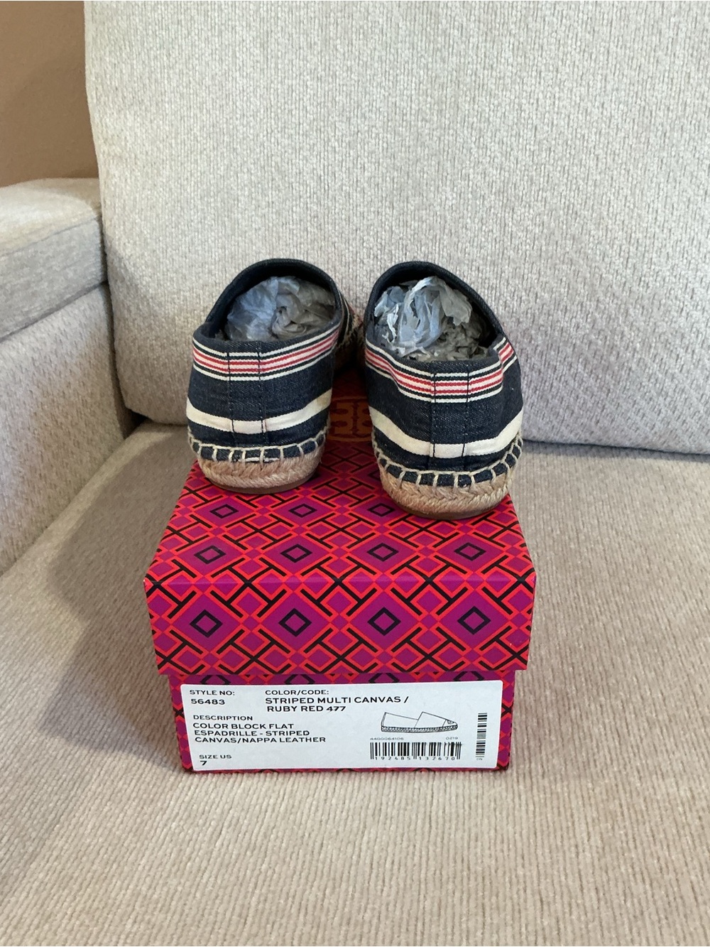 Tory Burch Striped Canvas & Leather Cap-Toe Espadrilles - Picture 3 of 6